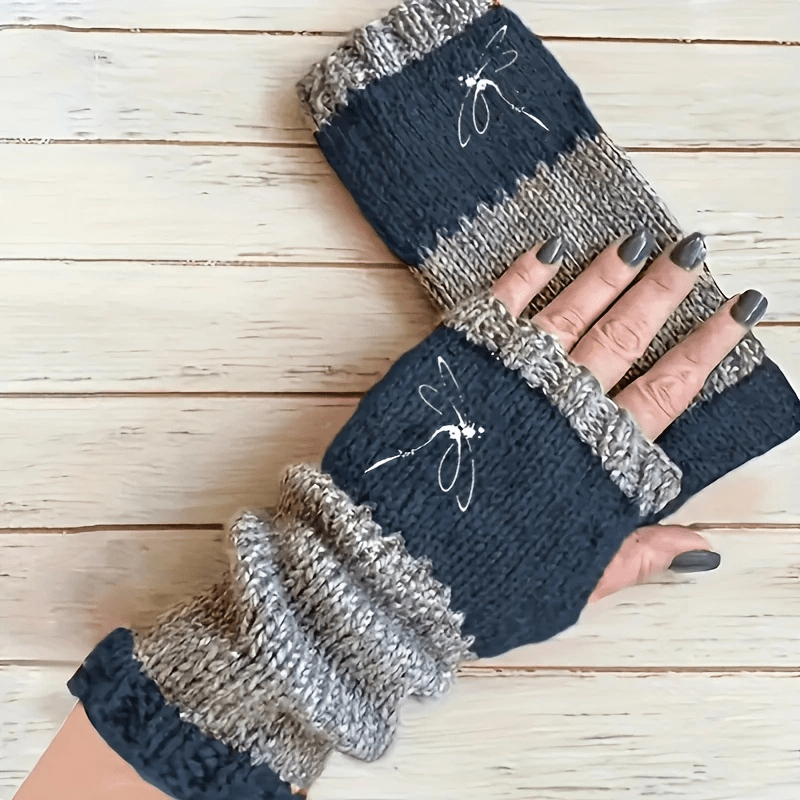 Gants sans doigts en maille, 2 coloris, brodé