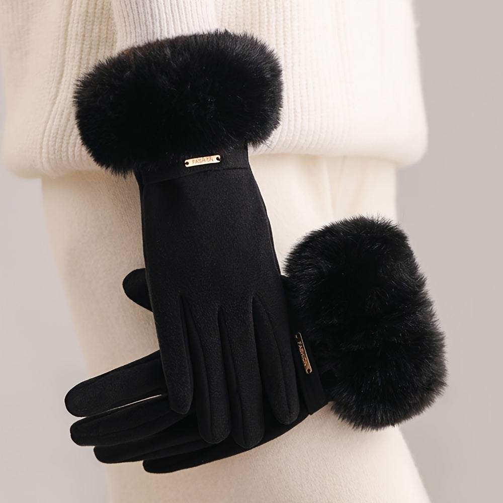 Gants à revers de fourrure en suédine