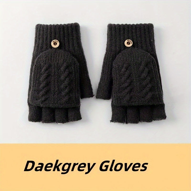 Gants-moufles à rabat en maille torsadée à boucle