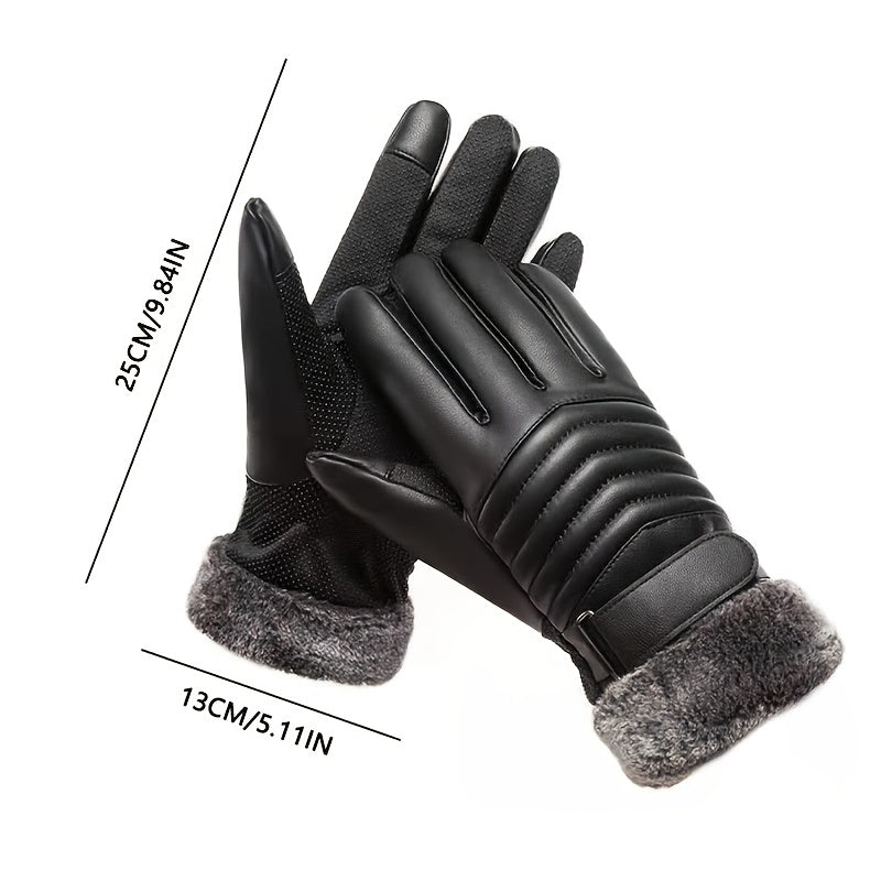 Gants à revers de fourrure doublés peluche en simili cuir