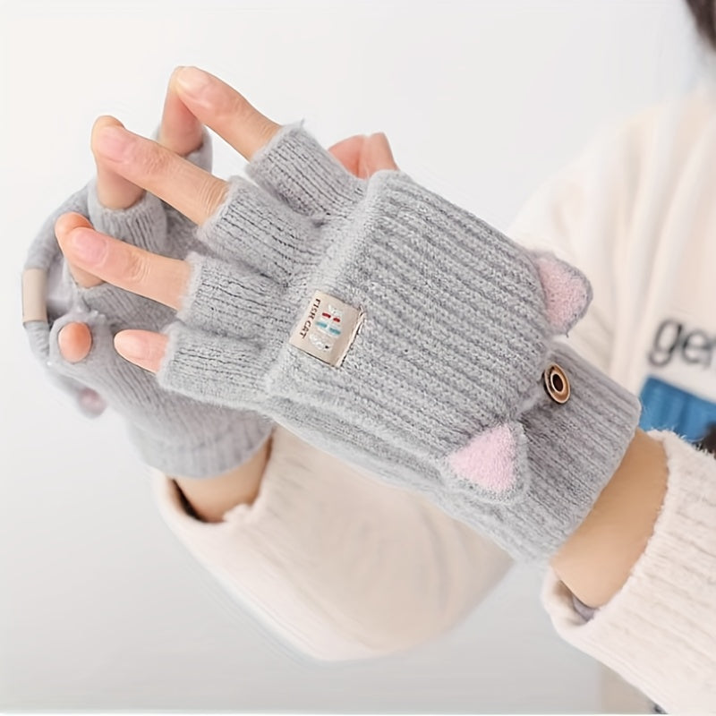 Gants sans doigts thermiques en maille, 8 coloris, automne-hiver