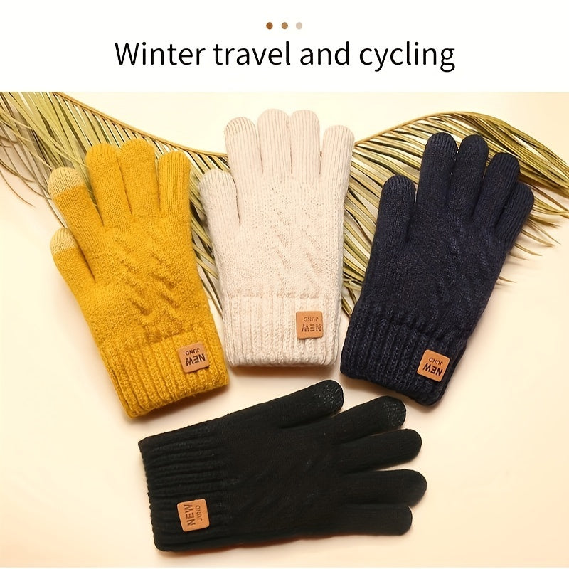 Gants tactiles doublés thermiques en maille, 4 coloris, jaune, beige, couleur marine et noir