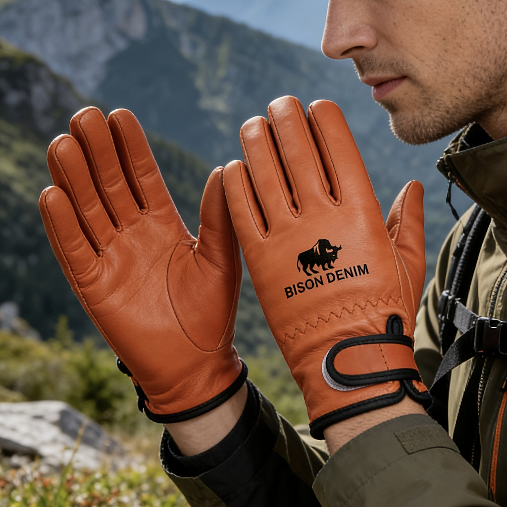 Gants de vélo à sangle de poignet en cuir de mouton