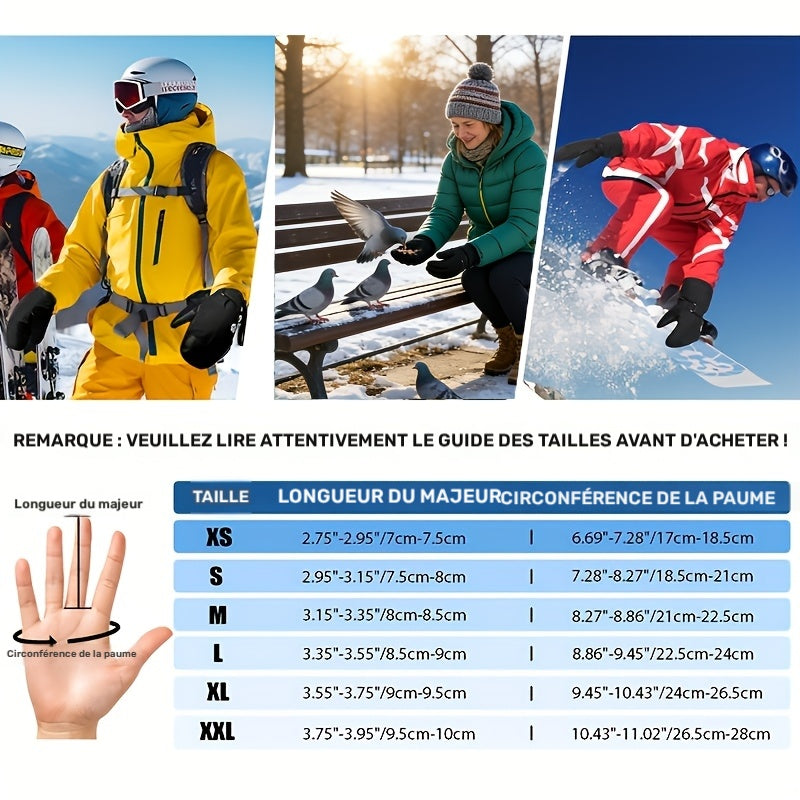 Moufles de ski imperméables à sangle de poignet en simili cuir
