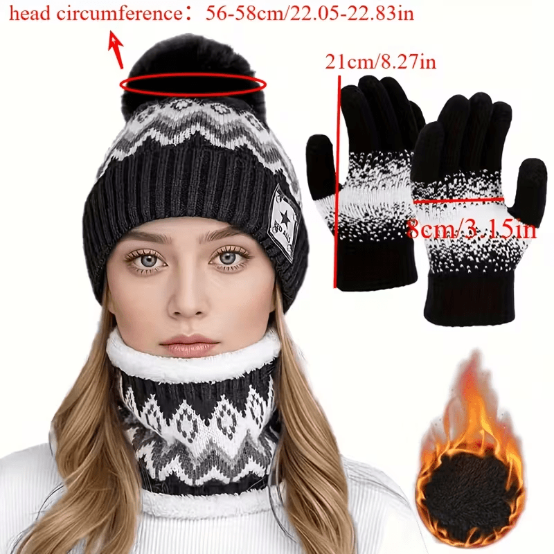Ensemble 3 pièces — bonnet, tour de cou et gants en laine