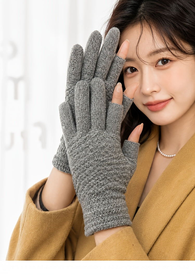 Gants sans doigts thermiques en maille, 5 coloris, à oursons