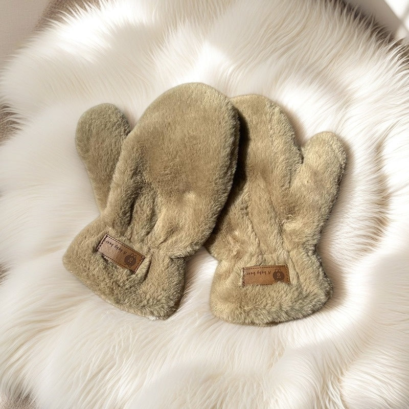 Moufles à étiquette cousue en peluche — lot de 2 paires