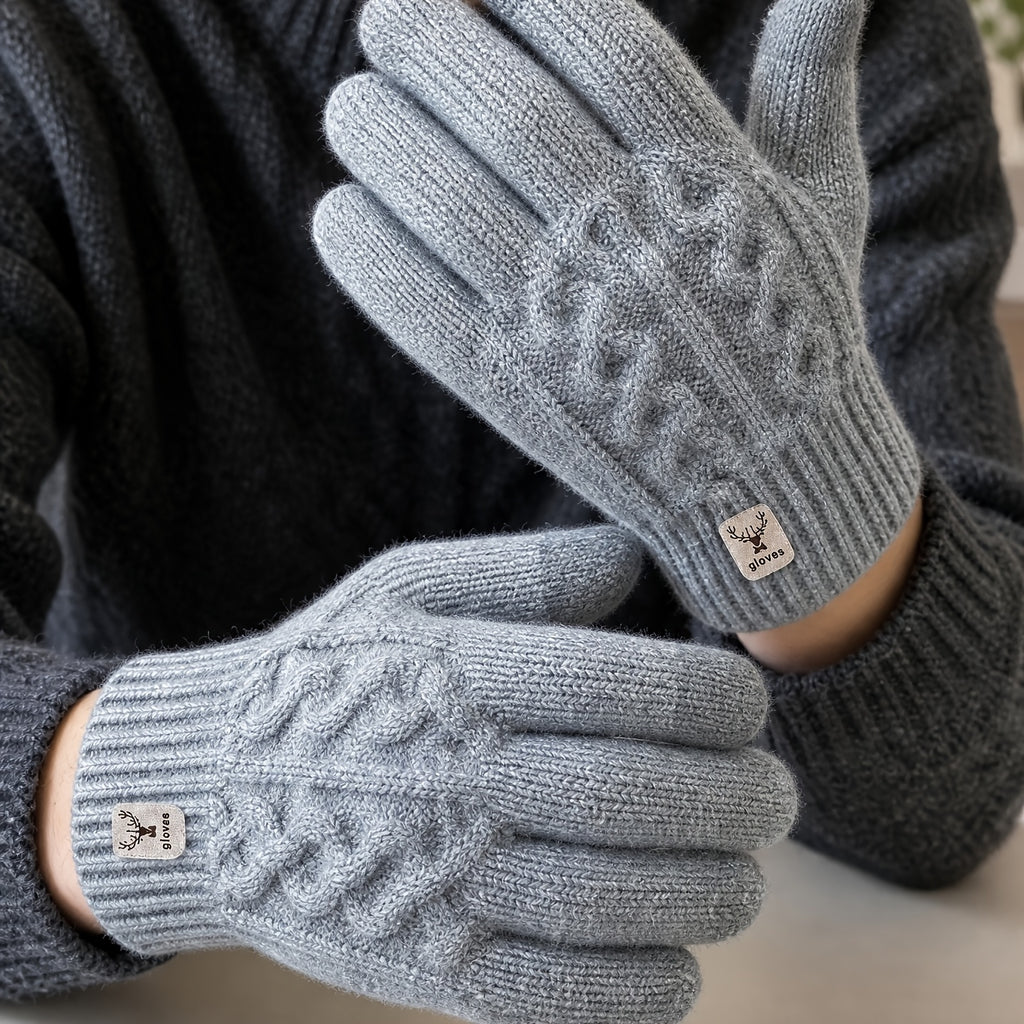 Gants tactiles en maille torsadée à étiquette cousue às rennes