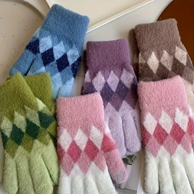 Gants en maille, 5 coloris, automne-hiver, violet, bleu, vert, gris et pastèque rouge
