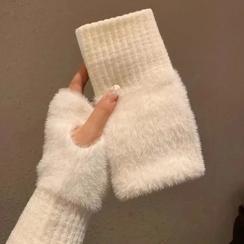 Mitaines tactiles à poignet large en peluche
