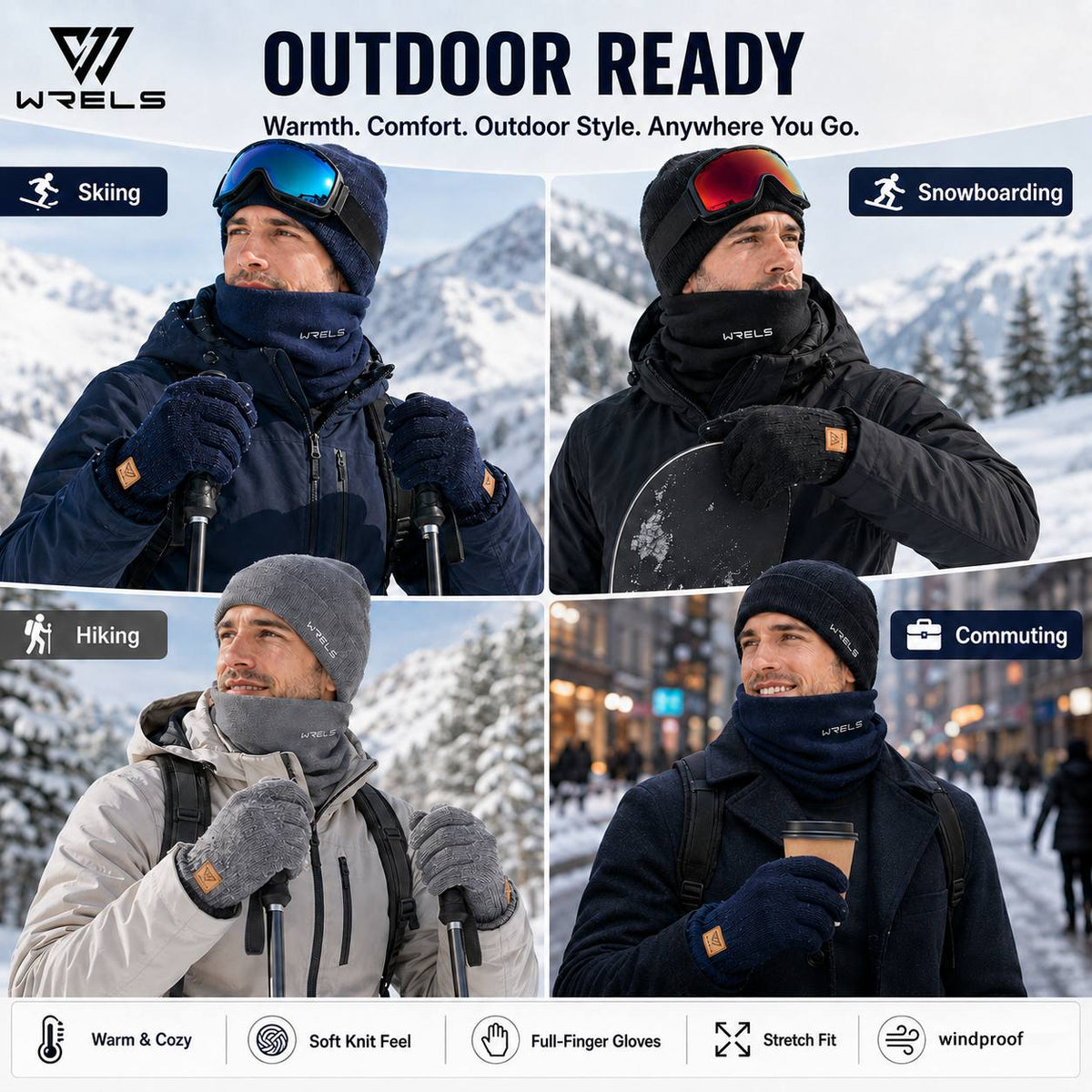 Ensemble 2 pièces — tour de cou et gants en maille, Wrels