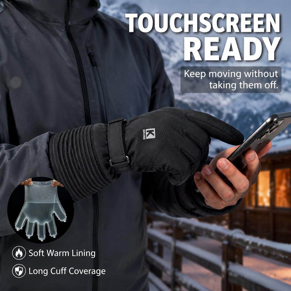 Gants de ski imperméables à sangle de poignet en maille, blanc