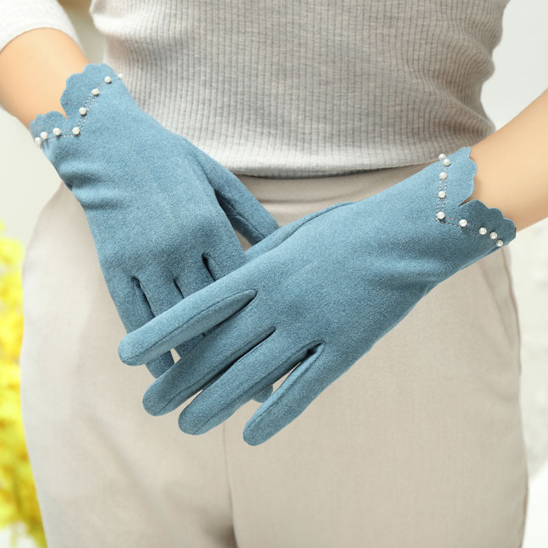 Gants tactiles en maille brodés