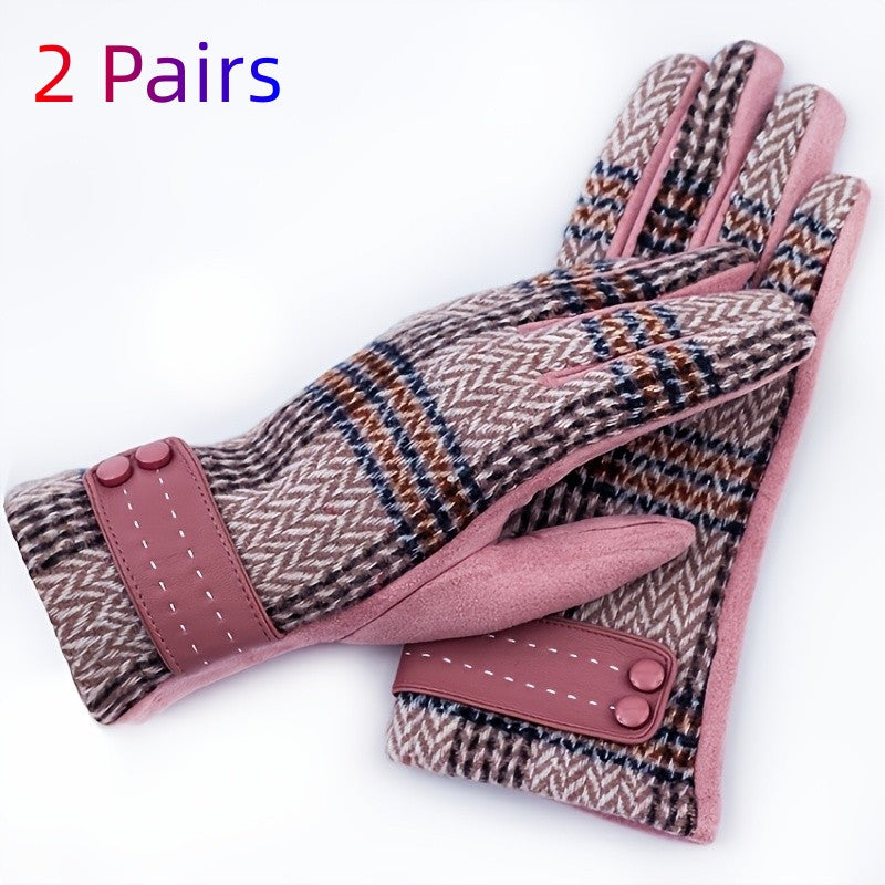 Gants en maille, rayé, brodé