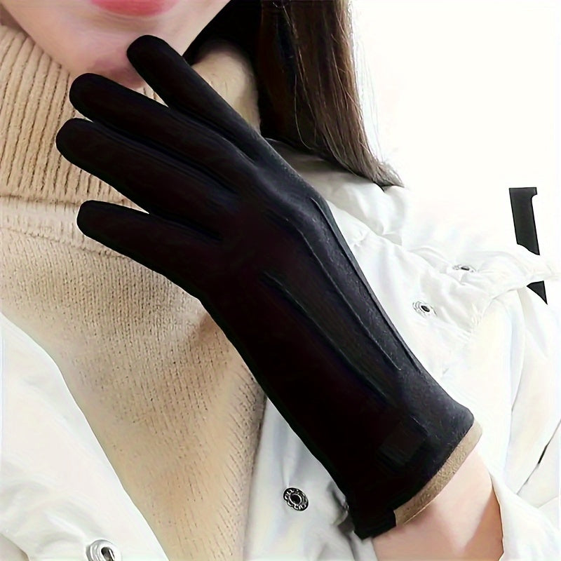 Gants tactiles à étiquette cousue en maille, rose