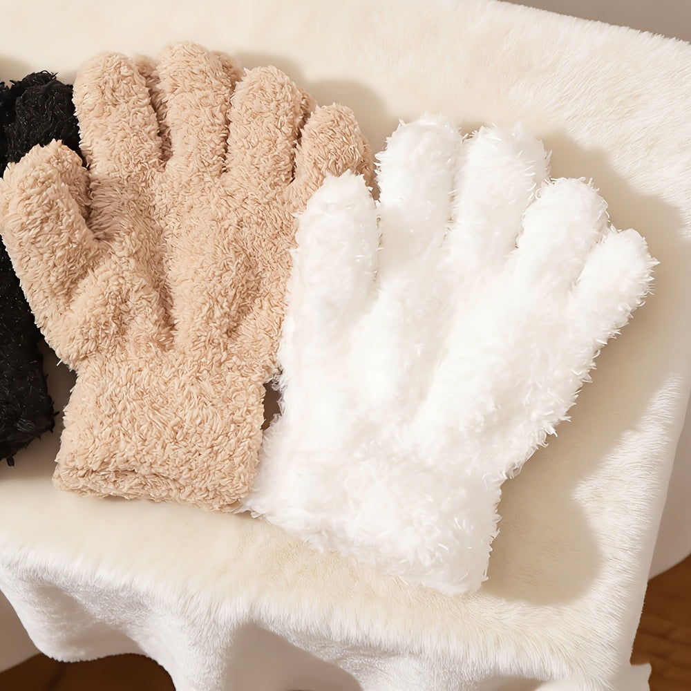 Gants à revers de fourrure en maille peluchée — lot de 3 paires