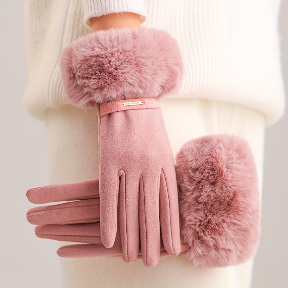 Gants à revers de fourrure en suédine