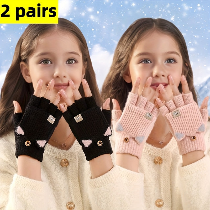Gants sans doigts thermiques en maille, 8 coloris, automne-hiver