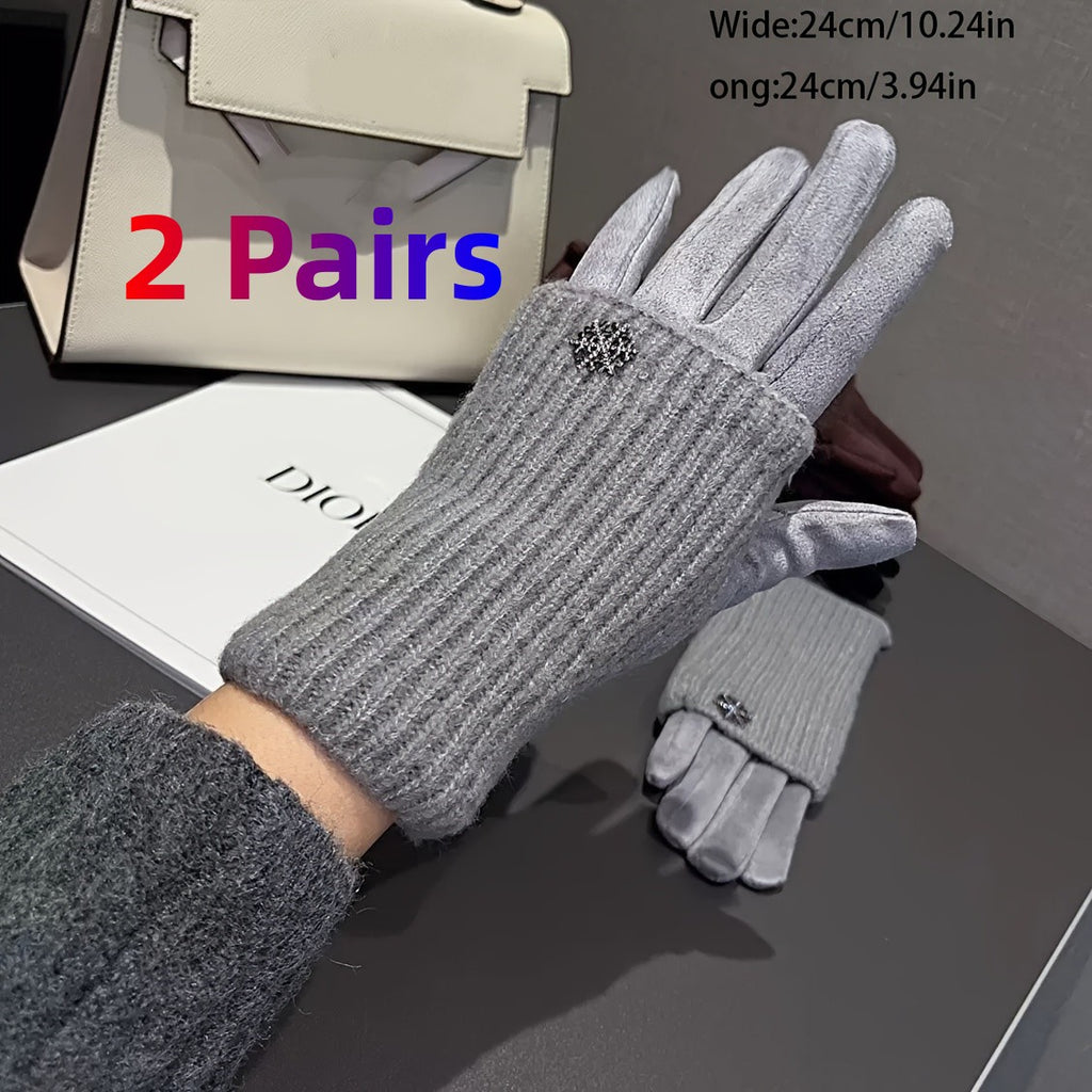 Gants brodés à flocons en maille côtelée — lot de 2 paires