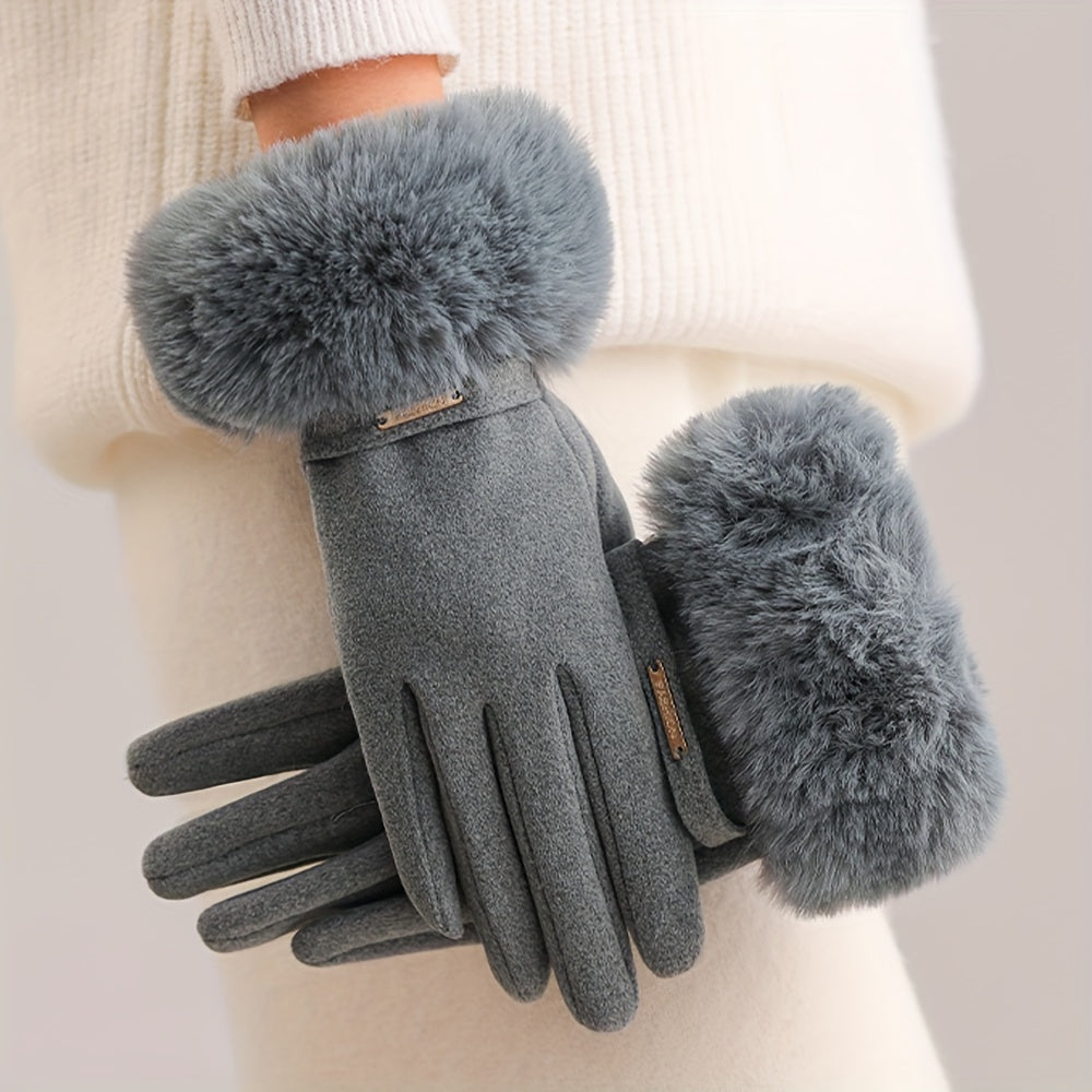 Gants à revers de fourrure en suédine