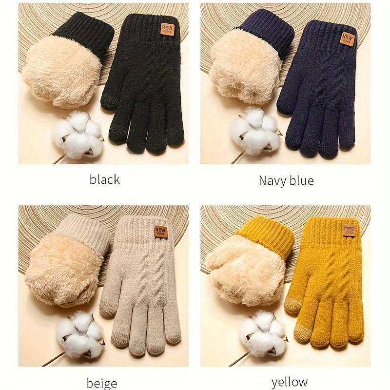 Gants tactiles doublés thermiques en maille, 4 coloris, jaune, beige, couleur marine et noir