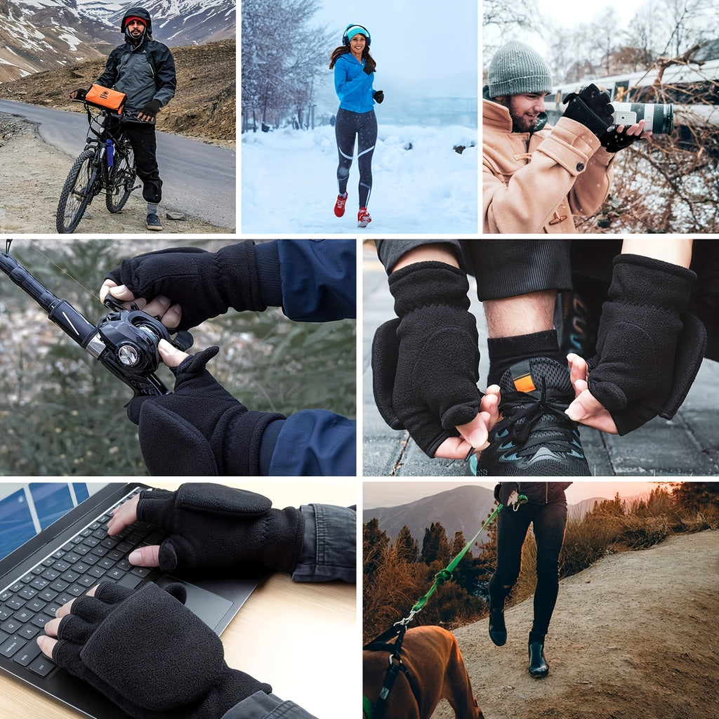 Gants sans doigts doublés thermiques en maille, 3 coloris, du S au XL
