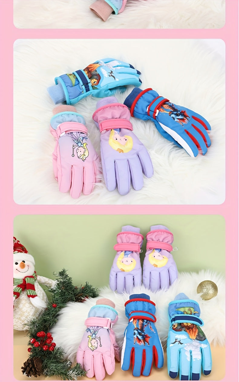 Gants de ski imperméables à sangle de poignet pour enfant às oursons
