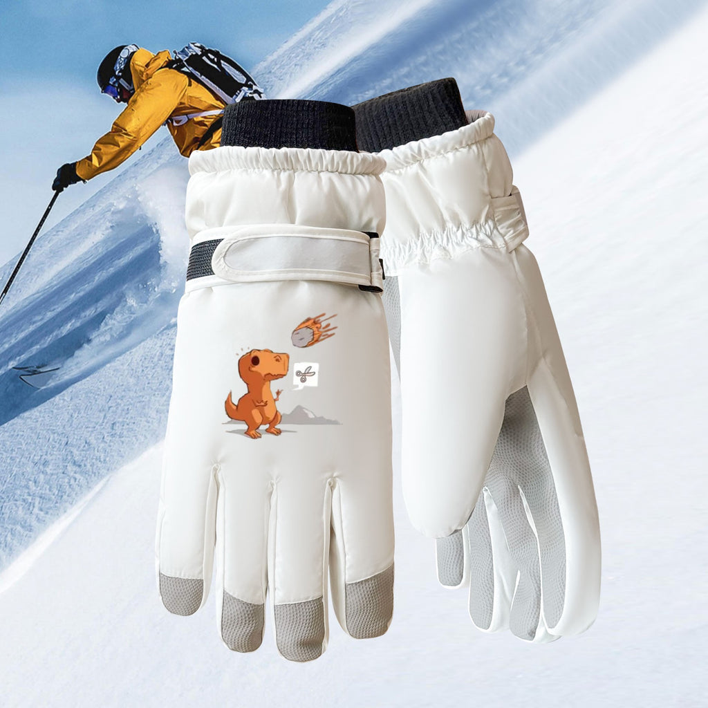 Gants de ski imperméables à sangle de poignet pour enfant, blanc