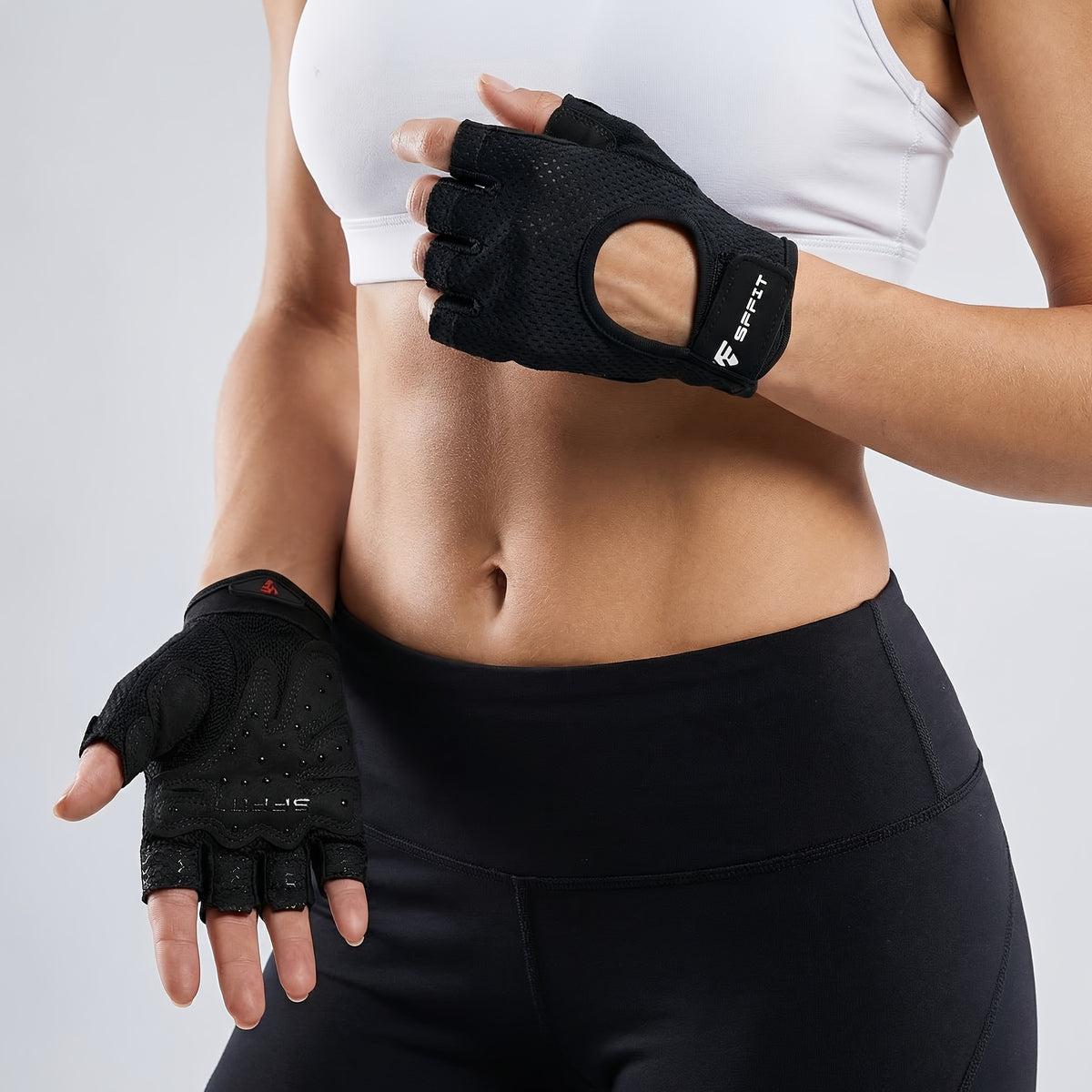 Gants de musculation sans doigts antidérapants, noir