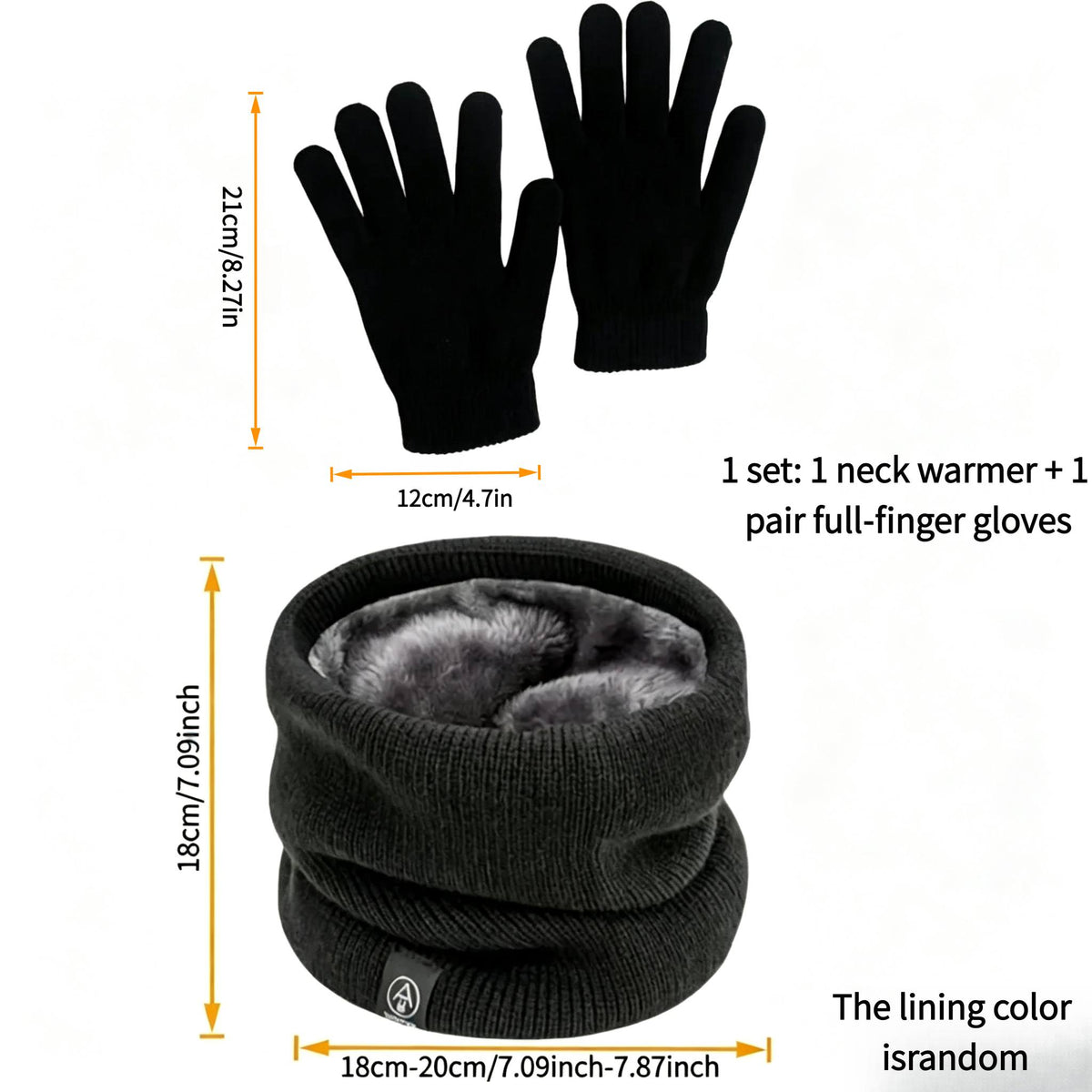 【1 ensemble comprend (1 écharpe noire + 1 paire de gants sans doigts noirs)】 / Style pâte - Couleur de doublure aléatoire