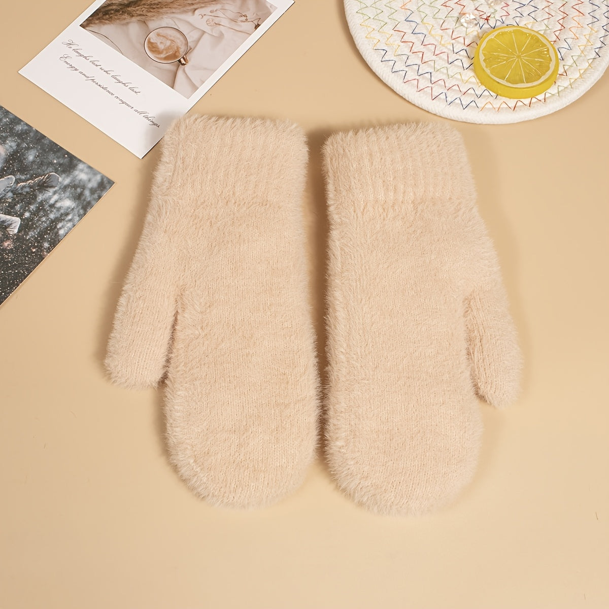 Moufles en peluche, beige