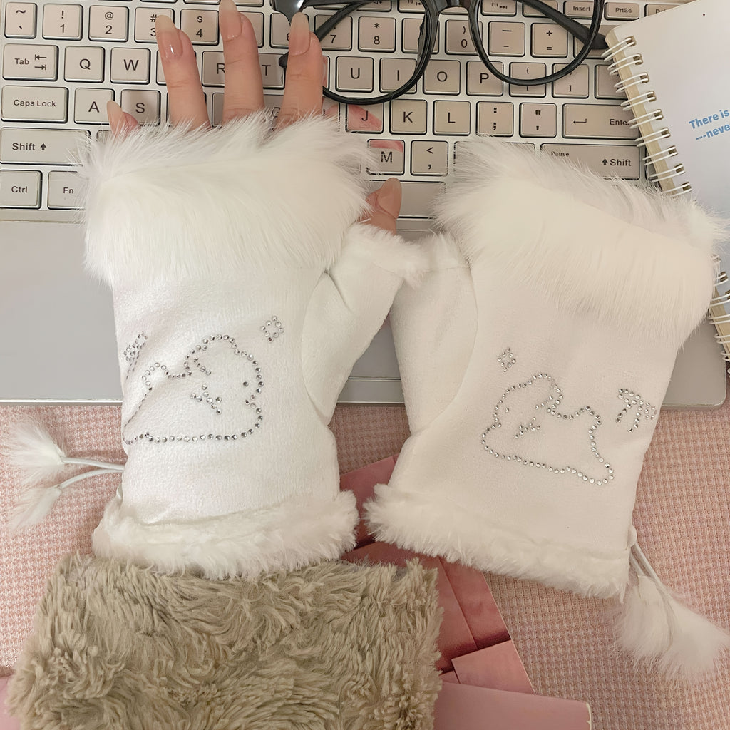 Gants sans doigts en maille, 2 coloris, blanc et noir