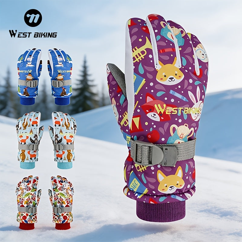 Moufles de ski imperméables à manchette longue en maille pour enfant