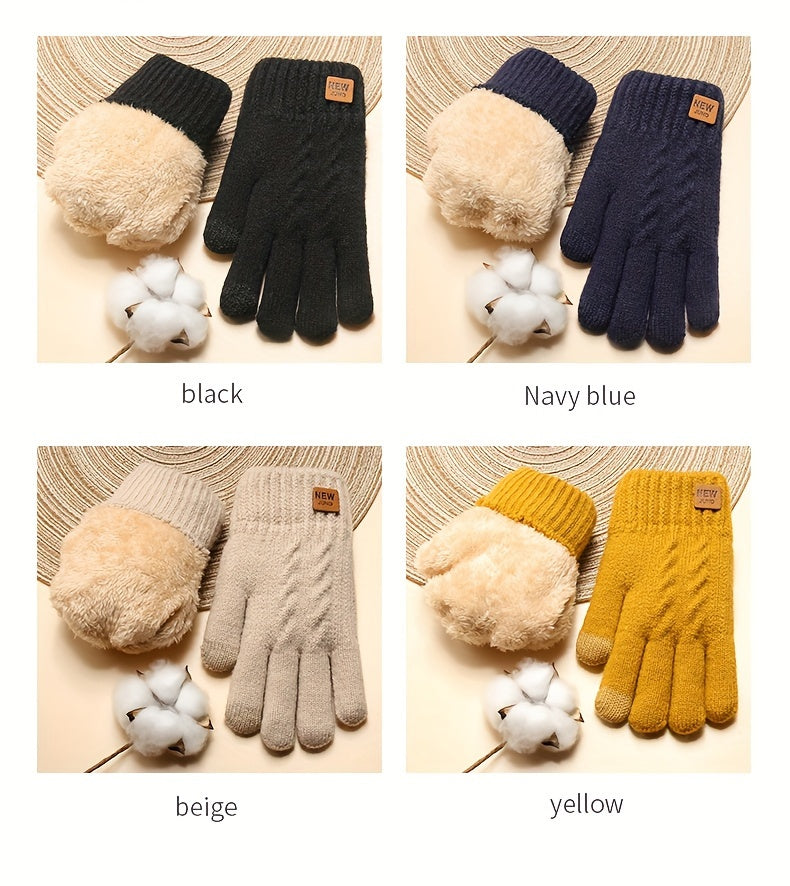 Gants tactiles doublés thermiques en maille, 4 coloris, jaune, beige, couleur marine et noir