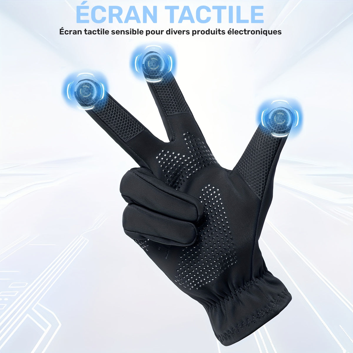 Gants tactiles coupe-vent en maille, noir