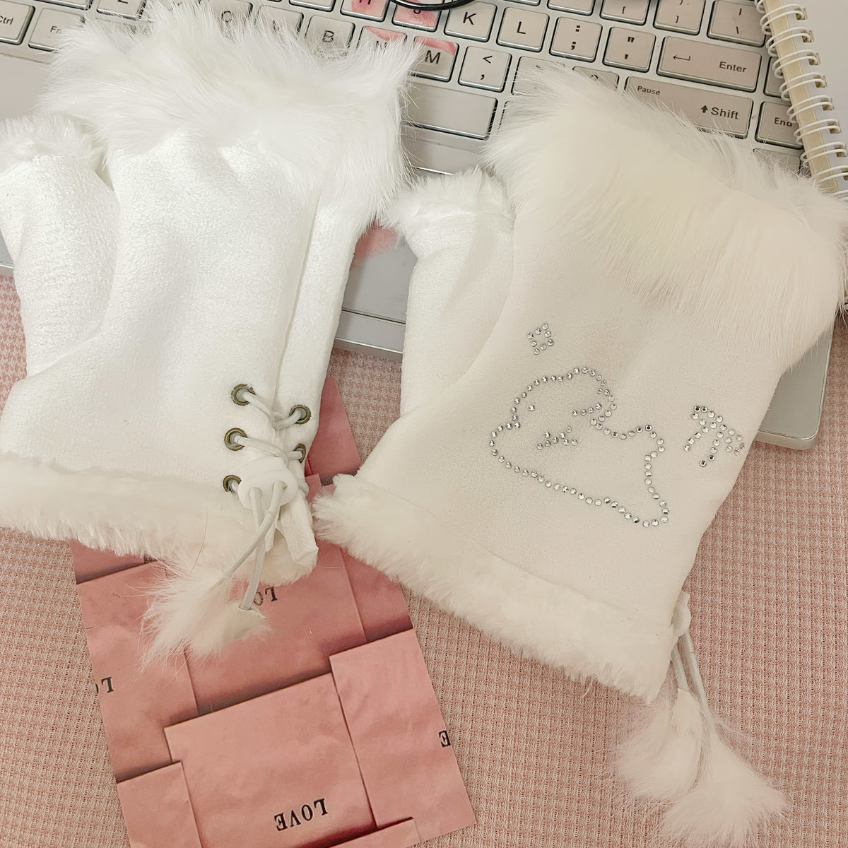 Gants sans doigts en maille, 2 coloris, blanc et noir