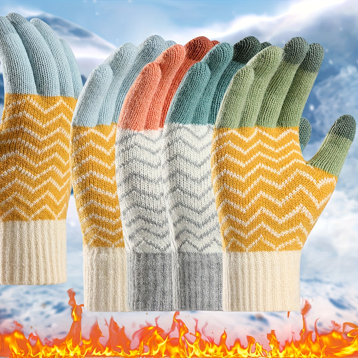 Gants tactiles doublés thermiques en maille, 2 coloris