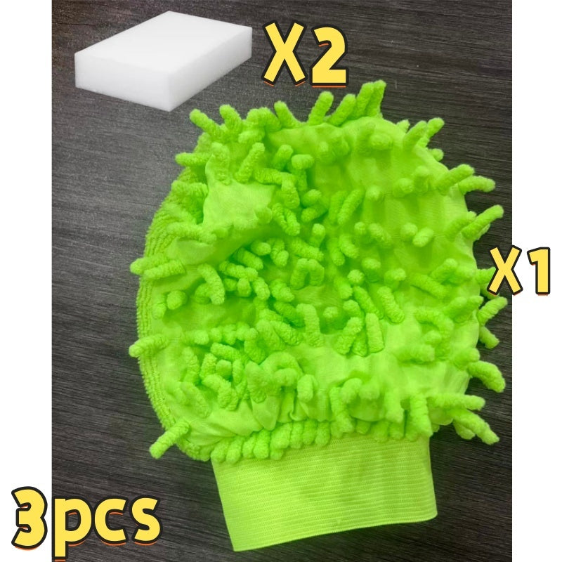 Ensemble de 3 pièces (1 gant de lavage de voiture de couleur aléatoire + 2 éponges de nettoyage)