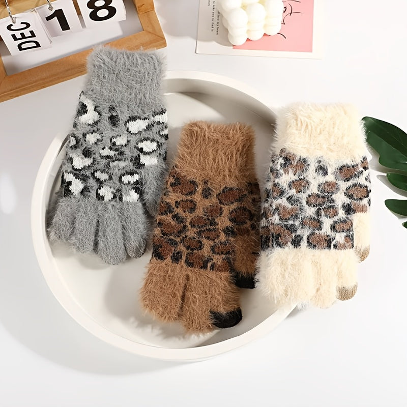 Gants sans doigts en maille, 3 coloris, brun, gris et blanc