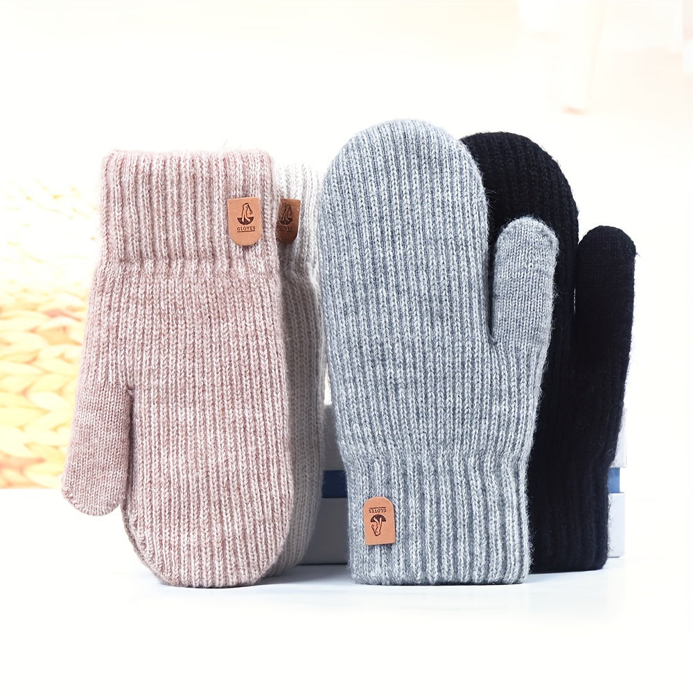 Gants mitaines doublés thermiques en laine, 4 coloris