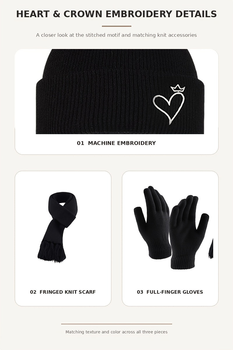 Ensemble 3 pièces — bonnet, écharpe et gants, blanc