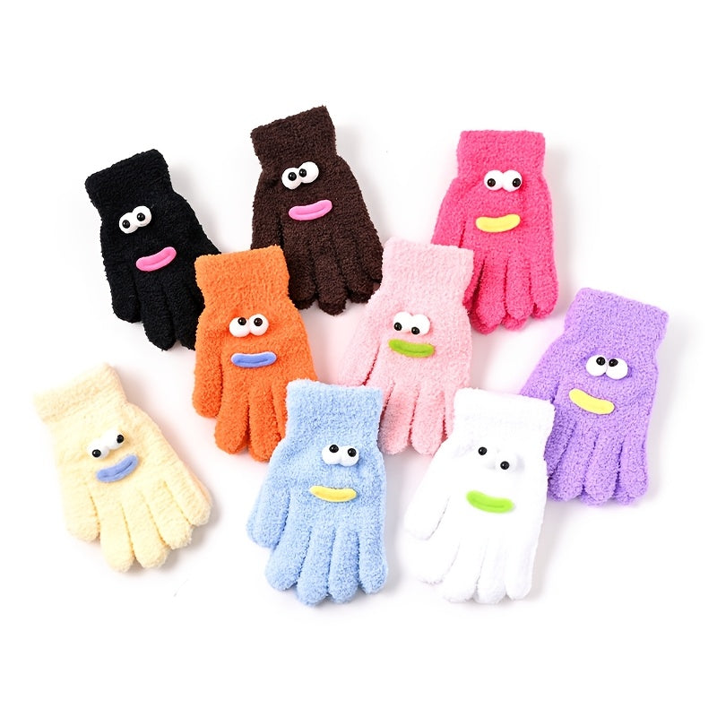 Gants en peluche pour enfant, couleur café