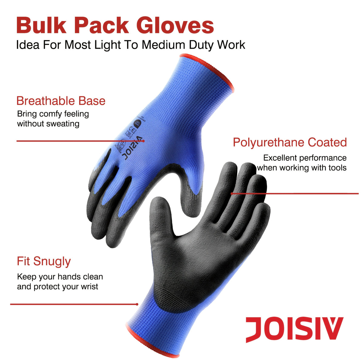 Gants de travail en maille enduite — lot de 18 paires