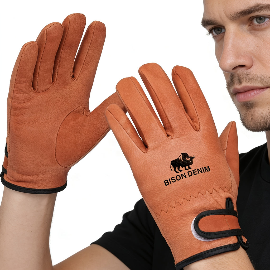 Gants de vélo à sangle de poignet en cuir de mouton