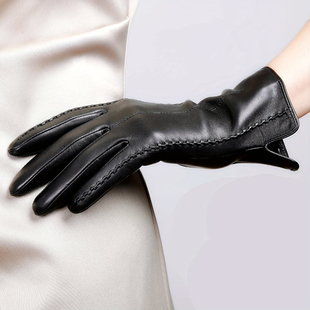 Gants tactiles à surpiqûres en cuir de mouton, du S au L, noir
