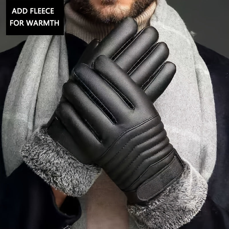 Gants à revers de fourrure doublés peluche en simili cuir