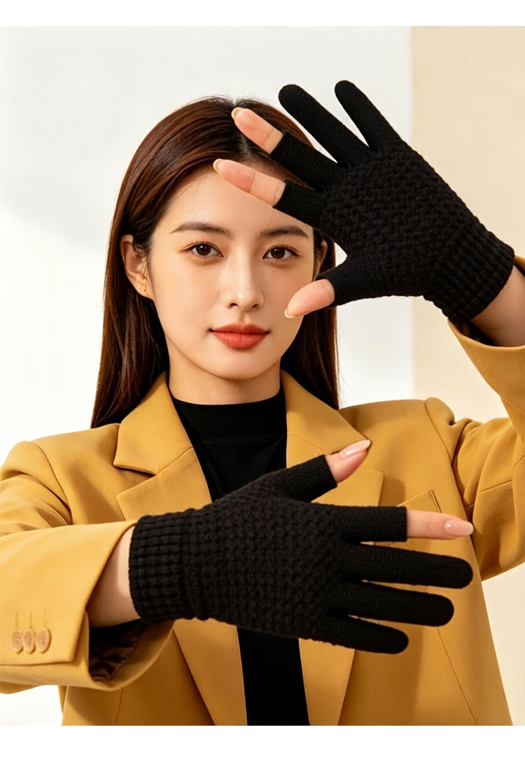 Gants sans doigts thermiques en maille, 5 coloris, à oursons