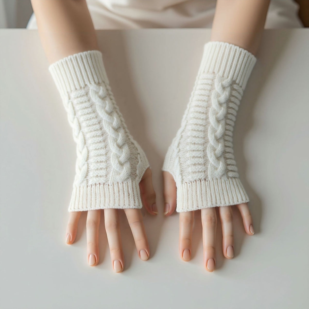 Gants mitaines thermiques en maille, noir, blanc et gris