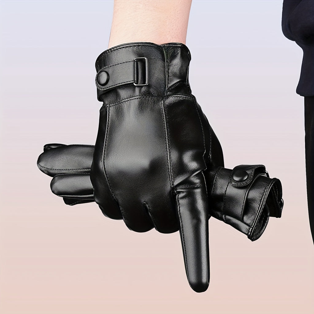 Gants thermiques de vélo en cuir, noir, noir