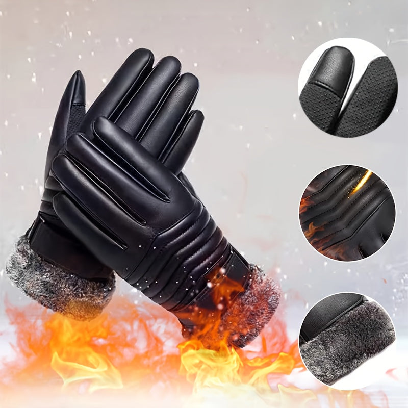 Gants à revers de fourrure doublés peluche en simili cuir